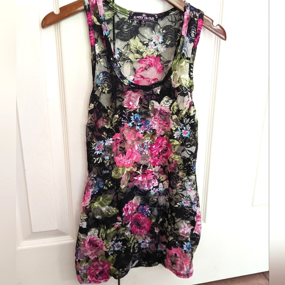 Floral Mesh Tank Top - Size M